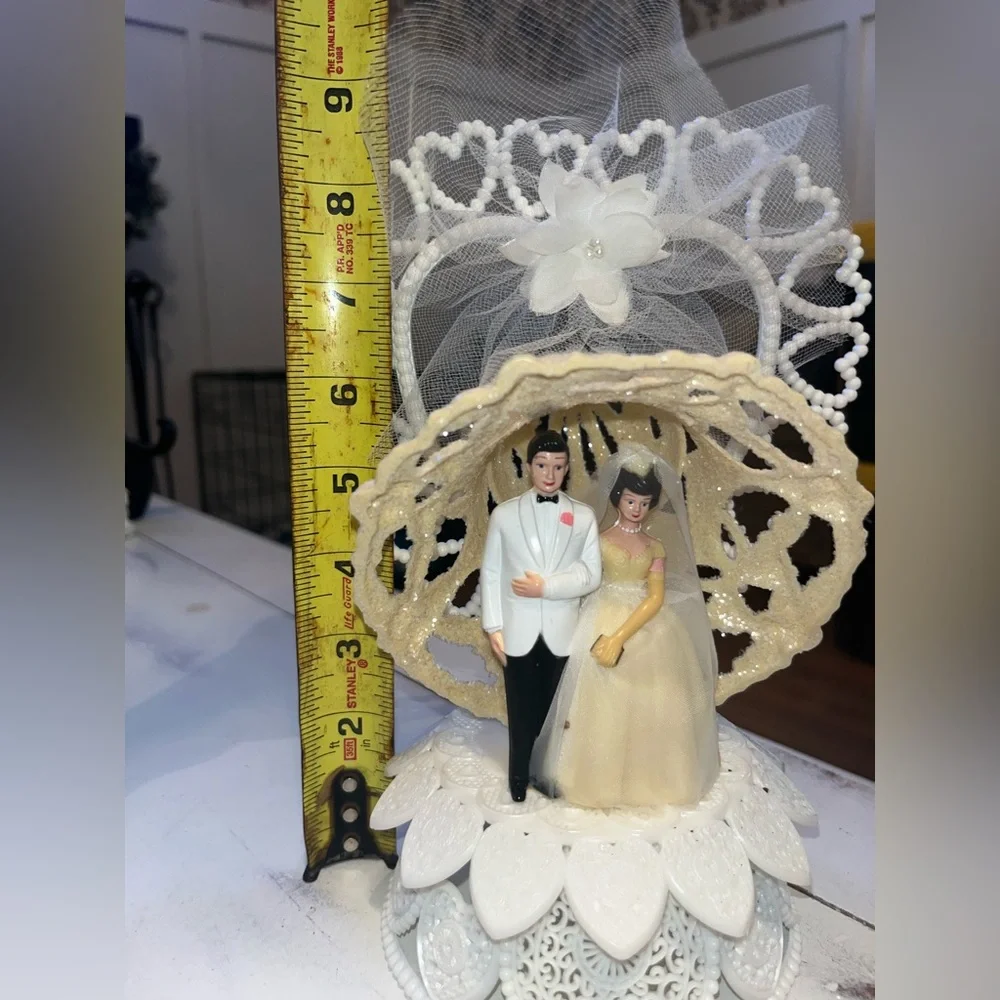 Vintage Elegant Wedding Cake Topper with Bride and Groom
